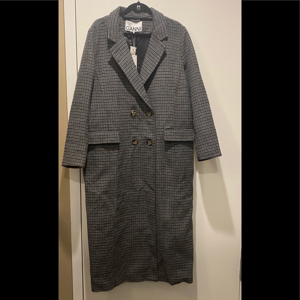 Ganni Checked wool-blend longline coat